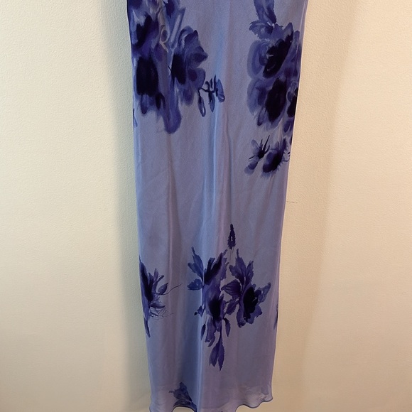 Vintage Silk Floral Slip Maxi Dress Pullover Purple Blue Colors SZ 4 Cowl Neck - Picture 5 of 16